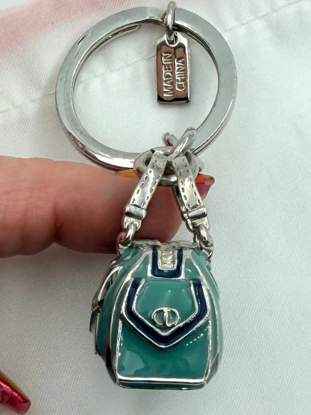 RARE Vintage Coach 3D Enamel Pocket Satchel Bag Charm - Teal/Navy NWOT